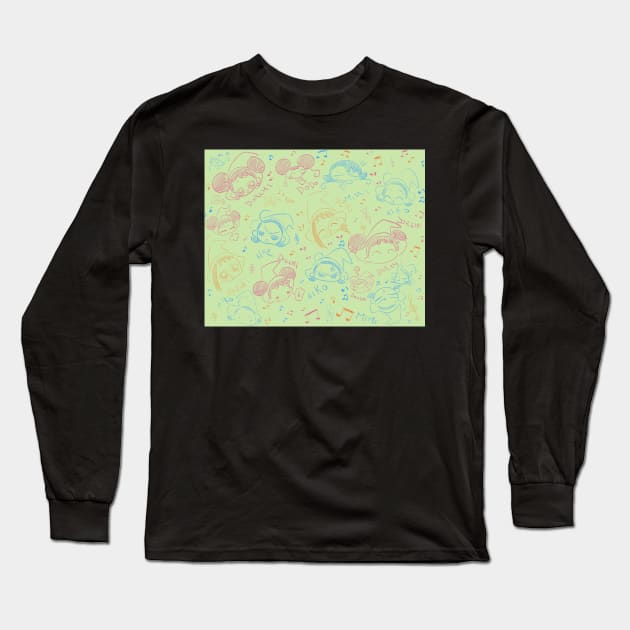 Ojamajo Doremi Doodle (Mint Green) Long Sleeve T-Shirt by Yasimuf